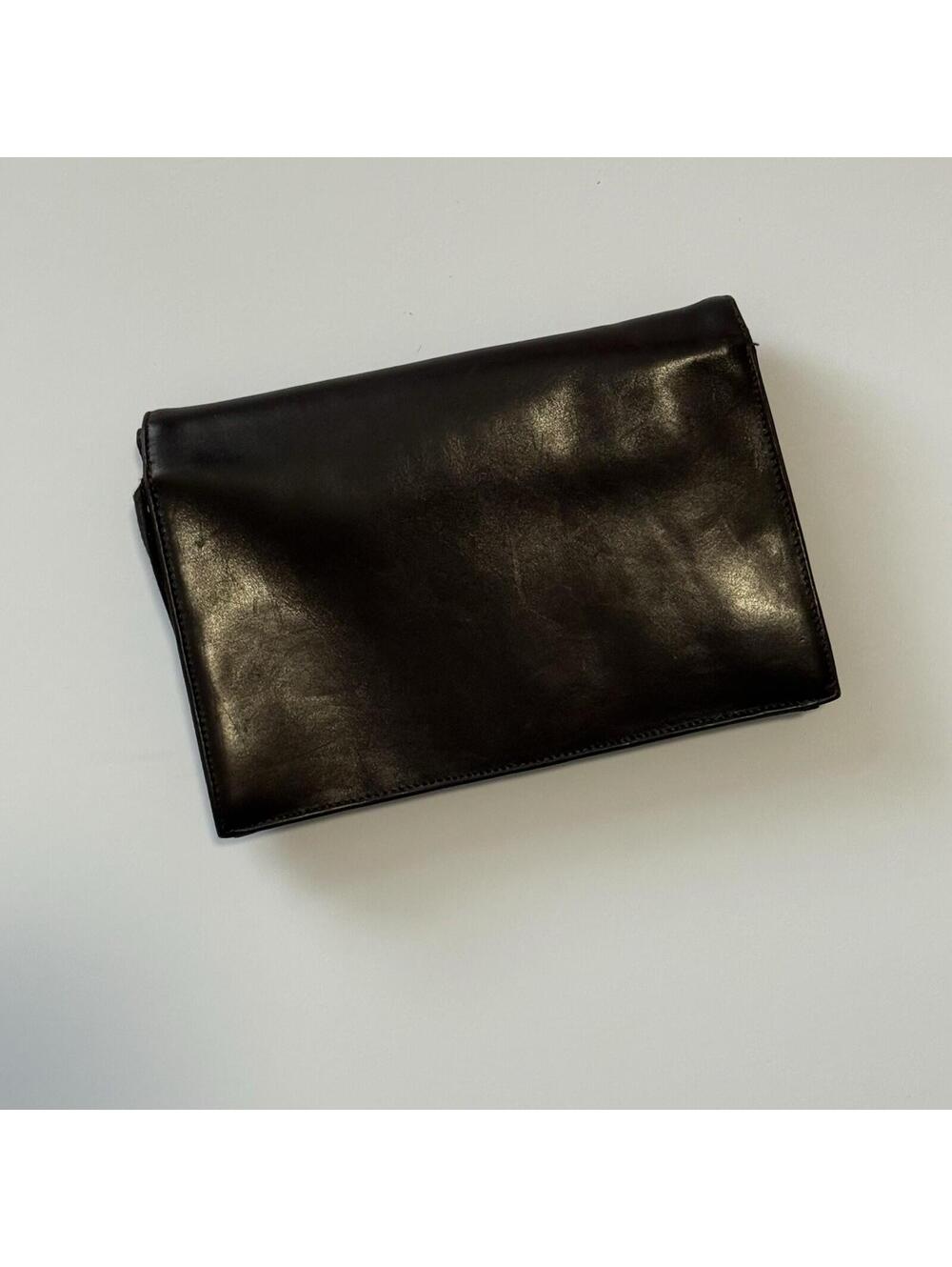 Johnny Farah Brown Leather Cutout Handle Clutch Purse Fold Over Made in Italy